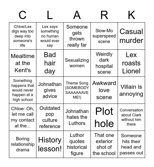 Smallville Bingo Card