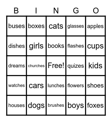 Plural Nouns Bingo Card