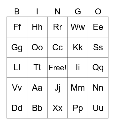 Letters! Bingo Card