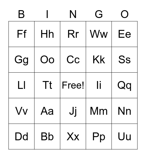 Letters! Bingo Card