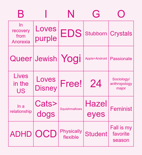 Becca's Bingo Card