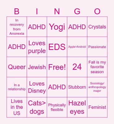 Becca's Bingo Card