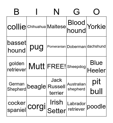 Dog Days Bingo Card