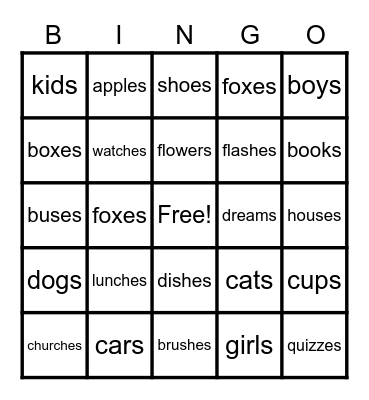 Plural Nouns Bingo Card