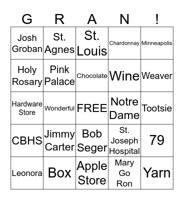 GRANNY BINGO Card