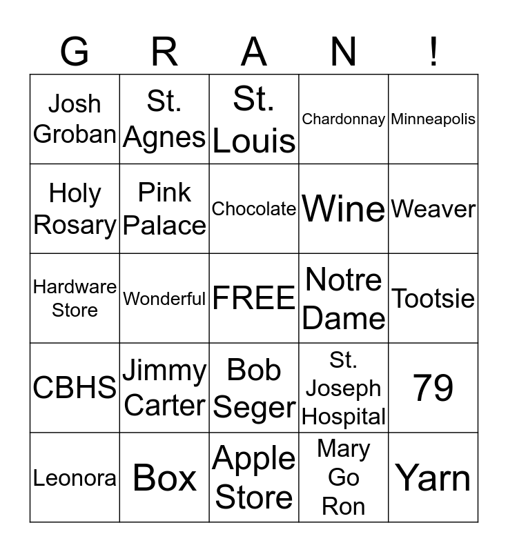 GRANNY BINGO Card