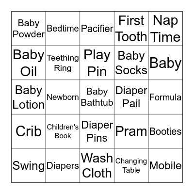 Baby Shower Bingo Card