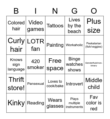 McKinlee Bingo Card