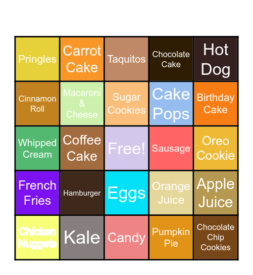 Desserts Bingo Card