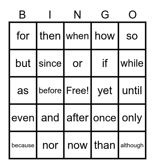 Conjunction Bingo Card