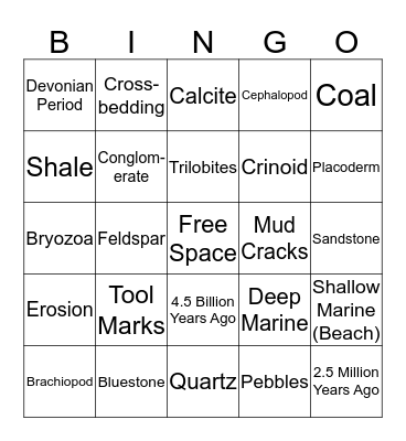 Geology Bingo Card