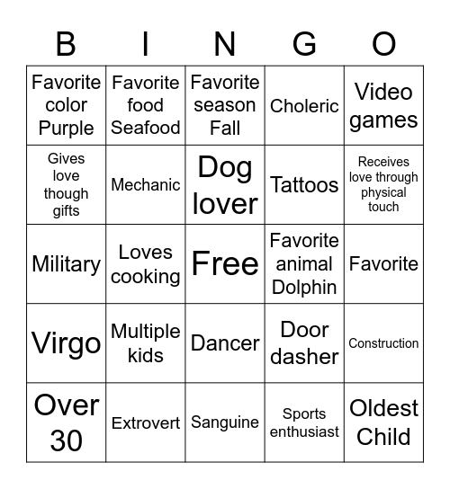 William’s Bingo Card