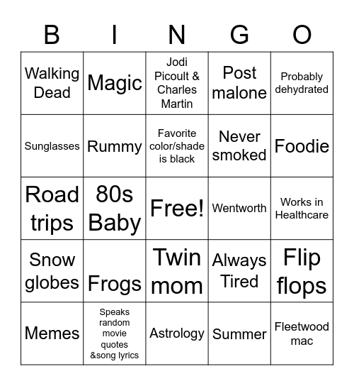 Brandy Bingo Card