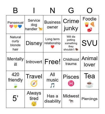 Hailie Bingo Card