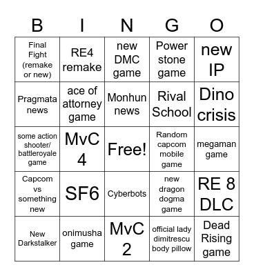 capcom bingo Card