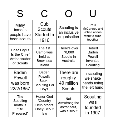 Scouting Bingo! Bingo Card