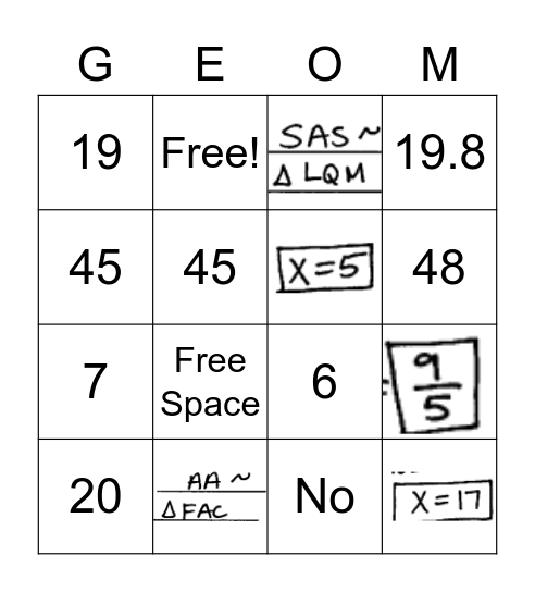 Similar Triangles Bingo Card