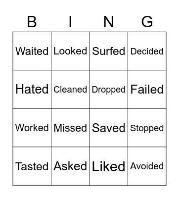 PAST SIMPLE REGULAR VERBS Bingo Card