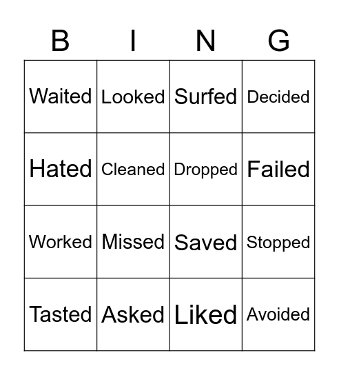 PAST SIMPLE REGULAR VERBS Bingo Card