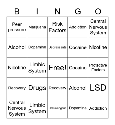 Drug Bingo Card