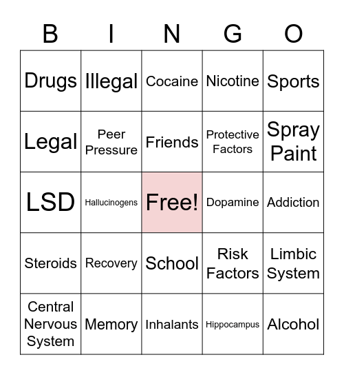 Drug Bingo Card