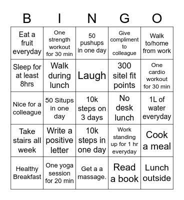 Sitel fit bingo Card