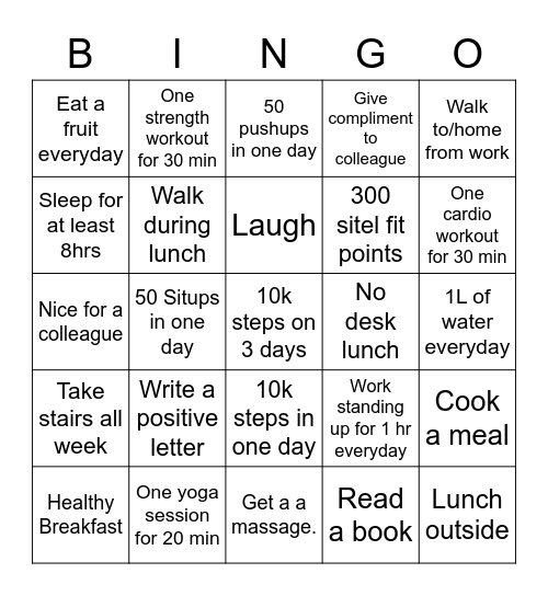 Sitel fit bingo Card