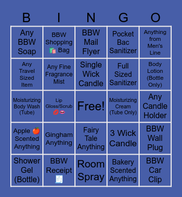 Bath & Body Works Monday 2/21 Bingo Card