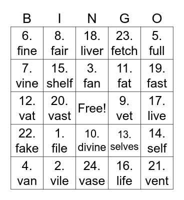 Untitled Bingo Card