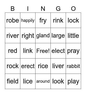 Unit 11 - Ll & Rr Bingo Card