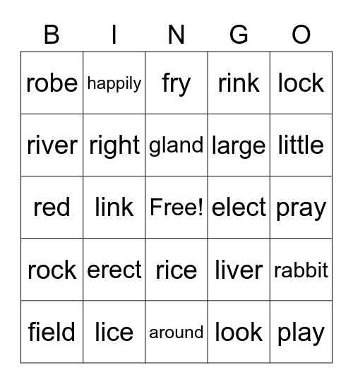 Unit 11 - Ll & Rr Bingo Card