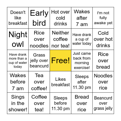 Breakfast Bingo Card