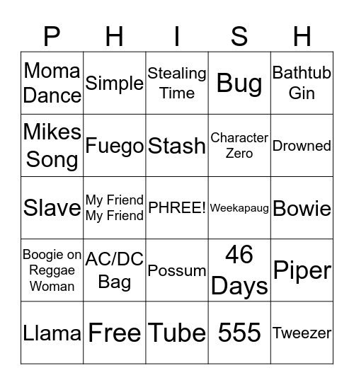 Phish Bingo Card