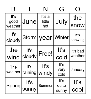 Weather and Seasons Bingo Card