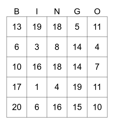 Number Bingo Card