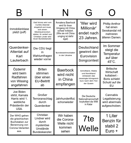 Deutschland Chaos Bingo 2022 Bingo Card