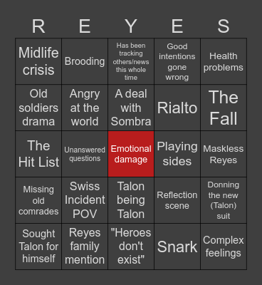 Code of Violence Bingo Card