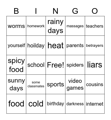 things you hate (honest) Bingo Card