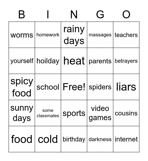 things you hate (honest) Bingo Card