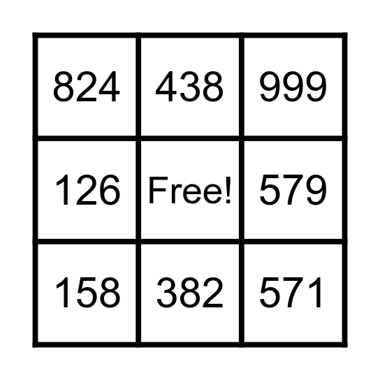 Three Digit Bingo Card