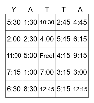 Time じかん(時間） Bingo Card