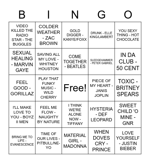 MUSICAL  BINGO 2 Bingo Card