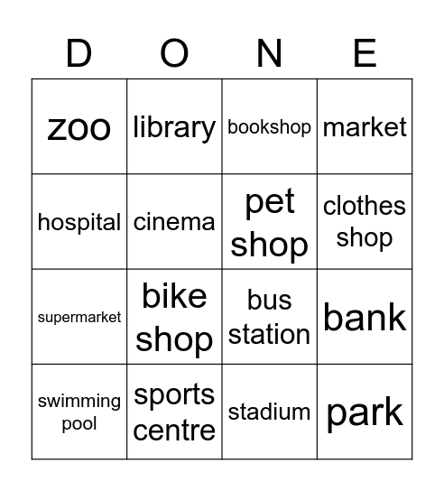 Places in the city Bingo Card