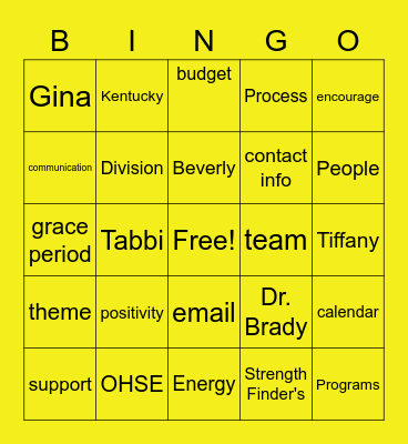 VUMC-OHSE Bingo Card