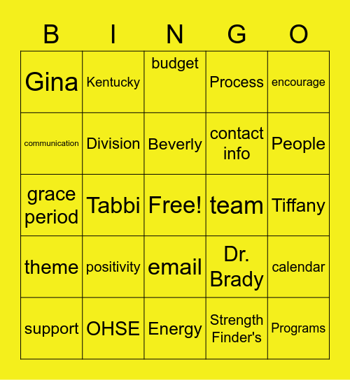 VUMC-OHSE Bingo Card