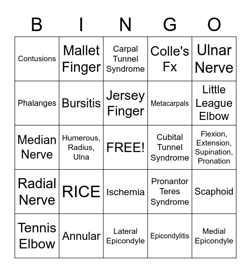 Elbow Bingo Card