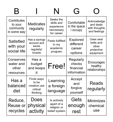 Wellness Bingo Card