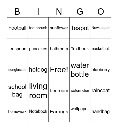 Things that you can find at home Bingo Card