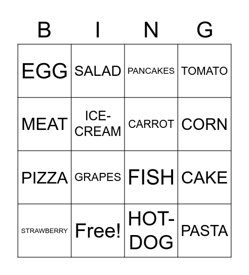 FOOD Bingo Card