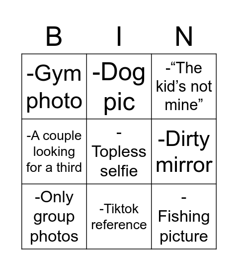 TINDER BINGO Card